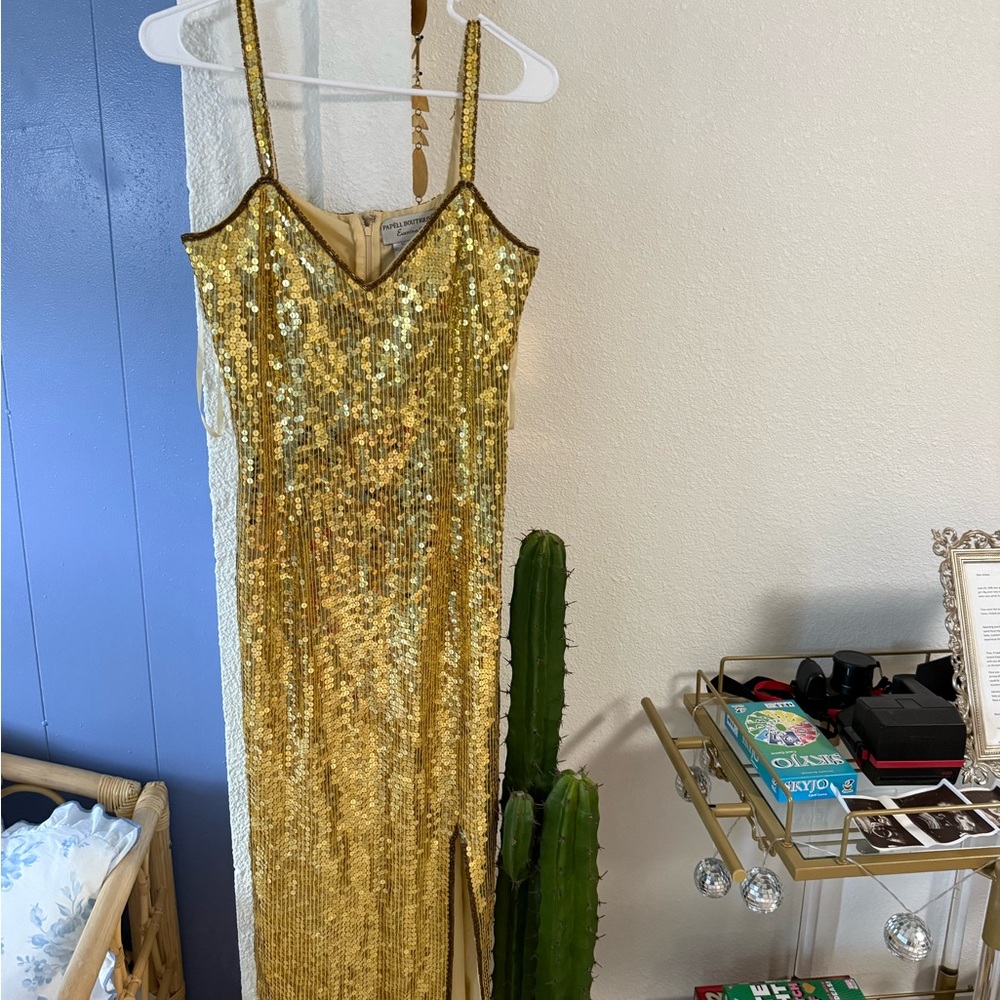 Vintage Gold Sequin Evening Dress